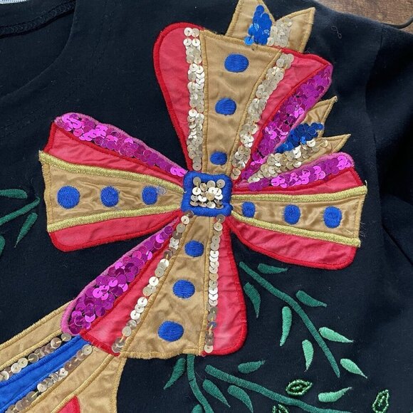 Vintage 1980s Accessory Lady Womens Top Sz Medium Black Beaded Sequins Loud - Picture 8 of 11